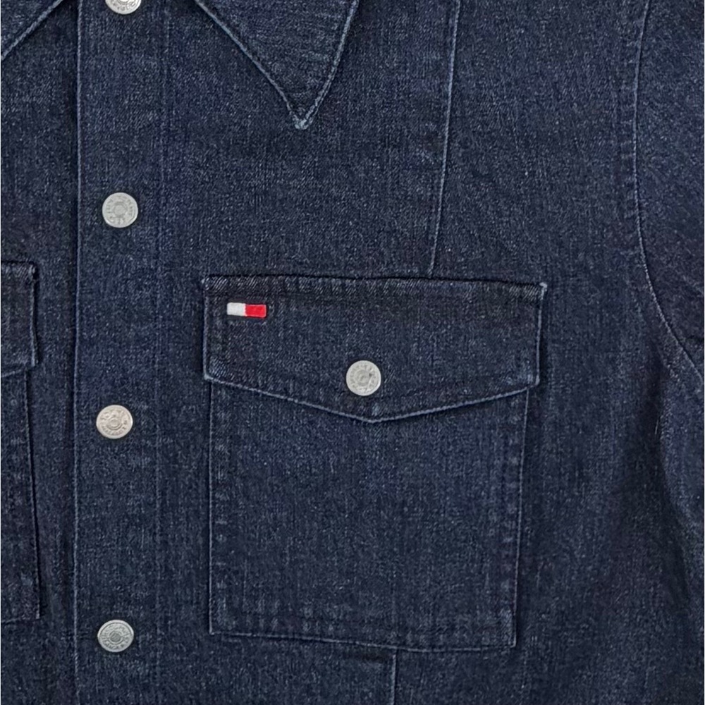 Tommy Hilfiger Jeans Denim Shirt Dress Dark Wash Stretch Size 8 Y2K Vintage - Picture 3 of 11